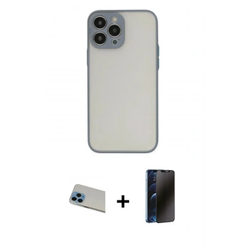 MARSİLYAN™- iPhone 13 Pro Max Kılıf Ahenk Çizgi Serisi - Siyah 3D Antistatik Hayalet Cam Ekran Koruyucu + Rainbow Kamera Lens Koruma Cam - MI