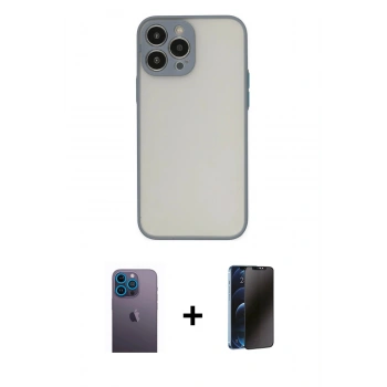 MARSİLYAN™- iPhone 13 Pro Max Kılıf Ahenk Çizgi Serisi - Siyah 3D Antistatik Hayalet Cam Ekran Koruyucu + Neon Fosforlu Kamera Lens - MI