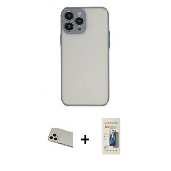 MARSİLYAN™- iPhone 13 Pro Max Kılıf Ahenk Çizgi Serisi - Siyah 6D Mat Seramik Hayalet Nano Ekran Koruyucu + Rainbow Kamera Lens Koruma Cam - REGD