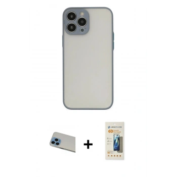 MARSİLYAN™- iPhone 13 Pro Max Kılıf Ahenk Çizgi Serisi - Siyah 6D Mat Seramik Hayalet Nano Ekran Koruyucu + Rainbow Kamera Lens Koruma Cam - MI