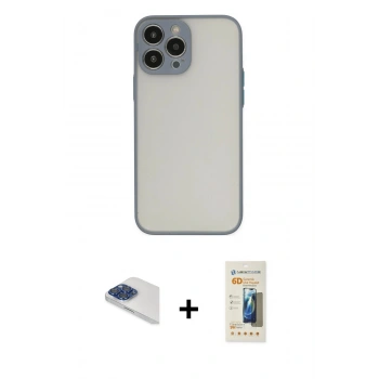 MARSİLYAN™- iPhone 13 Pro Max Kılıf Ahenk Çizgi Serisi - Siyah 6D Mat Seramik Hayalet Nano Ekran Koruyucu + Pers Alüminyum Kamera Lens - LT