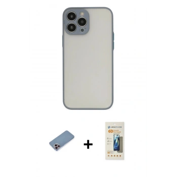MARSİLYAN™- iPhone 13 Pro Max Kılıf Ahenk Çizgi Serisi - Siyah 6D Mat Seramik Hayalet Nano Ekran Koruyucu + Shine Kamera Lens Koruma Cam - PE
