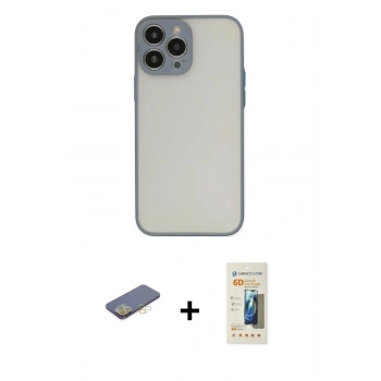 MARSİLYAN™- iPhone 13 Pro Max Kılıf Ahenk Çizgi Serisi - Siyah 6D Mat Seramik Hayalet Nano Ekran Koruyucu + Renkli Kamera Lens Koruma Cam - SI