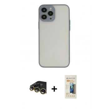 MARSİLYAN™- iPhone 13 Pro Max Kılıf Ahenk Çizgi Serisi - Siyah 6D Mat Seramik Hayalet Nano Ekran Koruyucu + Raze Metal Kamera Lens - GD