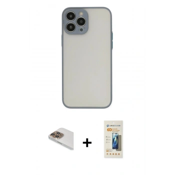 MARSİLYAN™- iPhone 13 Pro Max Kılıf Ahenk Çizgi Serisi - Siyah 6D Mat Seramik Hayalet Nano Ekran Koruyucu + Pers Alüminyum Kamera Lens - GD