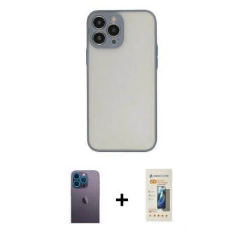 MARSİLYAN™- iPhone 13 Pro Max Kılıf Ahenk Çizgi Serisi - Siyah 6D Mat Seramik Hayalet Nano Ekran Koruyucu + Neon Fosforlu Kamera Lens - MI