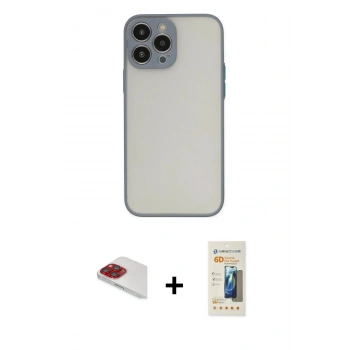 MARSİLYAN™- iPhone 13 Pro Max Kılıf Ahenk Çizgi Serisi - Siyah 6D Mat Seramik Hayalet Nano Ekran Koruyucu + Pers Alüminyum Kamera Lens - KI