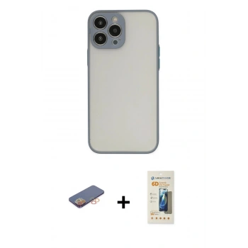 MARSİLYAN™- iPhone 13 Pro Max Kılıf Ahenk Çizgi Serisi - Siyah 6D Mat Seramik Hayalet Nano Ekran Koruyucu + Renkli Kamera Lens Koruma Cam - TU