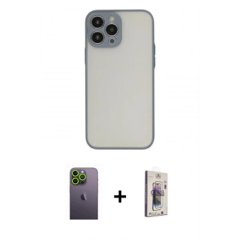 MARSİLYAN™- iPhone 13 Pro Max Kılıf Ahenk Çizgi Serisi - Siyah Bilvis 3D Cam Ekran Koruyucu + Neon Fosforlu Kamera Lens - YL