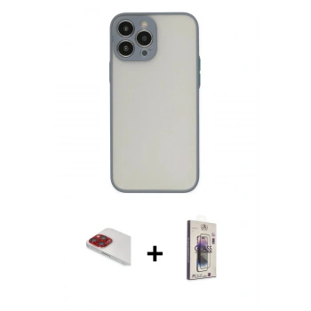 MARSİLYAN™- iPhone 13 Pro Max Kılıf Ahenk Çizgi Serisi - Siyah Bilvis 3D Cam Ekran Koruyucu + Pers Alüminyum Kamera Lens - KI