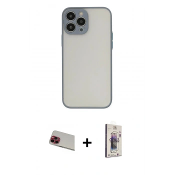MARSİLYAN™- iPhone 13 Pro Max Kılıf Ahenk Çizgi Serisi - Siyah Bilvis 3D Cam Ekran Koruyucu + Rainbow Kamera Lens Koruma Cam - KI