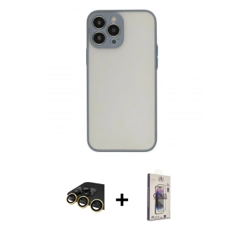 MARSİLYAN™- iPhone 13 Pro Max Kılıf Ahenk Çizgi Serisi - Siyah Bilvis 3D Cam Ekran Koruyucu + Raze Metal Kamera Lens - GD