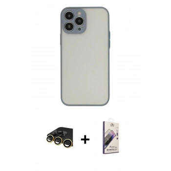 MARSİLYAN™- iPhone 13 Pro Max Kılıf Ahenk Çizgi Serisi - Siyah Bilvis 3D Mat Cam Ekran Koruyucu + Raze Metal Kamera Lens - GD