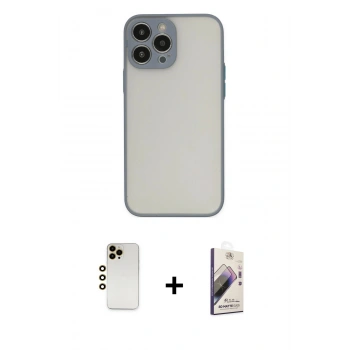 MARSİLYAN™- iPhone 13 Pro Max Kılıf Ahenk Çizgi Serisi - Siyah Bilvis 3D Mat Cam Ekran Koruyucu + Shine Kamera Lens - GD
