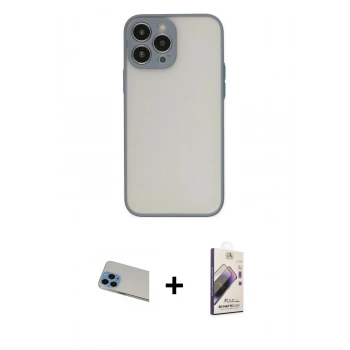 MARSİLYAN™- iPhone 13 Pro Max Kılıf Ahenk Çizgi Serisi - Siyah Bilvis 3D Mat Cam Ekran Koruyucu + Rainbow Kamera Lens Koruma Cam - MI