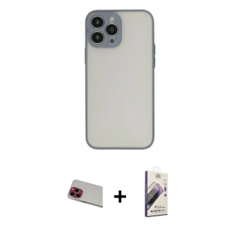 MARSİLYAN™- iPhone 13 Pro Max Kılıf Ahenk Çizgi Serisi - Siyah Bilvis 3D Mat Cam Ekran Koruyucu + Rainbow Kamera Lens Koruma Cam - KI