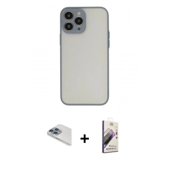 MARSİLYAN™- iPhone 13 Pro Max Kılıf Ahenk Çizgi Serisi - Siyah Bilvis 3D Mat Cam Ekran Koruyucu + Pers Alüminyum Kamera Lens - SABE