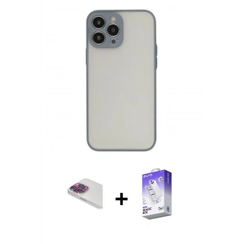 MARSİLYAN™- iPhone 13 Pro Max Kılıf Ahenk Çizgi Serisi - Siyah Bilvis 5in1 3D Magic Cam Ekran Koruyucu + Pers Alüminyum Kamera Lens - GI