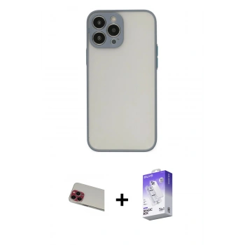 MARSİLYAN™- iPhone 13 Pro Max Kılıf Ahenk Çizgi Serisi - Siyah Bilvis 5in1 3D Magic Cam Ekran Koruyucu + Rainbow Kamera Lens Koruma Cam - KI