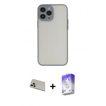 MARSİLYAN™- iPhone 13 Pro Max Kılıf Ahenk Çizgi Serisi - Siyah Bilvis 5in1 3D Magic Cam Ekran Koruyucu + Rainbow Kamera Lens Koruma Cam - REGD