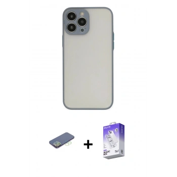MARSİLYAN™- iPhone 13 Pro Max Kılıf Ahenk Çizgi Serisi - Siyah Bilvis 5in1 3D Magic Cam Ekran Koruyucu + Renkli Kamera Lens Koruma Cam - YL