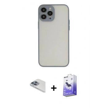 MARSİLYAN™- iPhone 13 Pro Max Kılıf Ahenk Çizgi Serisi - Siyah Bilvis 5in1 5D Magic Hayalet Cam Ekran Koruyucu + Pers Alüminyum Kamera Lens - SABE