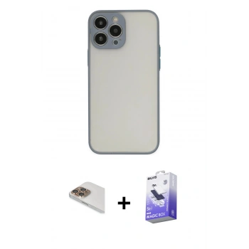 MARSİLYAN™- iPhone 13 Pro Max Kılıf Ahenk Çizgi Serisi - Siyah Bilvis 5in1 5D Magic Hayalet Cam Ekran Koruyucu + Pers Alüminyum Kamera Lens - GD