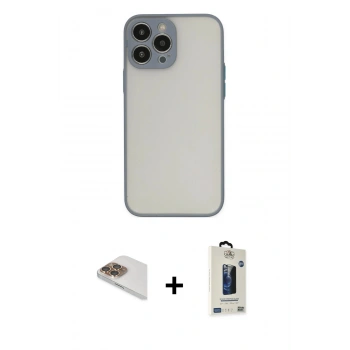 MARSİLYAN™- iPhone 13 Pro Max Kılıf Ahenk Çizgi Serisi - Siyah Bilvis Hayalet Cam Ekran Koruyucu + Pers Alüminyum Kamera Lens - GD