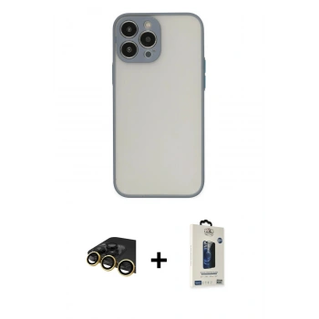 MARSİLYAN™- iPhone 13 Pro Max Kılıf Ahenk Çizgi Serisi - Siyah Bilvis Hayalet Cam Ekran Koruyucu + Raze Metal Kamera Lens - GD