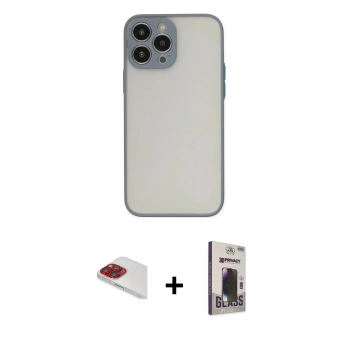 MARSİLYAN™- iPhone 13 Pro Max Kılıf Ahenk Çizgi Serisi - Siyah Bilvis Hayalet Cam Ekran Koruyucu + Pers Alüminyum Kamera Lens - KI