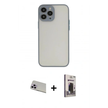 MARSİLYAN™- iPhone 13 Pro Max Kılıf Ahenk Çizgi Serisi - Siyah Bilvis Hayalet Cam Ekran Koruyucu + Rainbow Kamera Lens Koruma Cam - MR