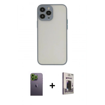 MARSİLYAN™- iPhone 13 Pro Max Kılıf Ahenk Çizgi Serisi - Siyah Bilvis Hayalet Cam Ekran Koruyucu + Neon Fosforlu Kamera Lens - YL