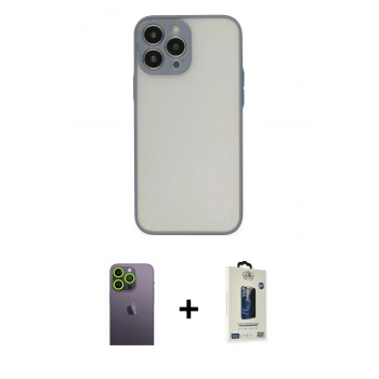 MARSİLYAN™- iPhone 13 Pro Max Kılıf Ahenk Çizgi Serisi - Siyah Bilvis Hayalet Cam Ekran Koruyucu + Neon Fosforlu Kamera Lens - YL