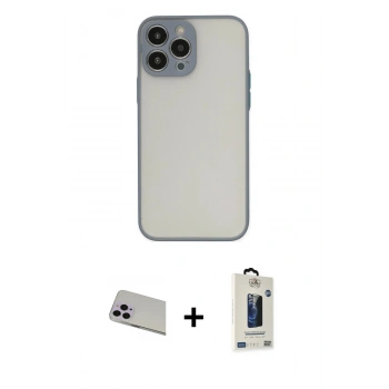 MARSİLYAN™- iPhone 13 Pro Max Kılıf Ahenk Çizgi Serisi - Siyah Bilvis Hayalet Cam Ekran Koruyucu + Rainbow Kamera Lens Koruma Cam - MR