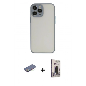 MARSİLYAN™- iPhone 13 Pro Max Kılıf Ahenk Çizgi Serisi - Siyah Bilvis Hayalet Cam Ekran Koruyucu + Renkli Kamera Lens Koruma Cam - MI