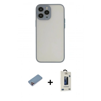 MARSİLYAN™- iPhone 13 Pro Max Kılıf Ahenk Çizgi Serisi - Siyah Bilvis Hayalet Cam Ekran Koruyucu + Shine Kamera Lens Koruma Cam - PE