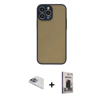 MARSİLYAN™- iPhone 13 Pro Max Kılıf Ahenk Çizgi Serisi - Siyah Bilvis Hayalet Cam Ekran Koruyucu + Pers Alüminyum Kamera Lens - SABE