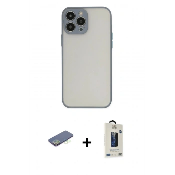 MARSİLYAN™- iPhone 13 Pro Max Kılıf Ahenk Çizgi Serisi - Siyah Bilvis Hayalet Cam Ekran Koruyucu + Renkli Kamera Lens Koruma Cam - YL