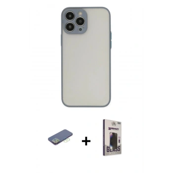 MARSİLYAN™- iPhone 13 Pro Max Kılıf Ahenk Çizgi Serisi - Siyah Bilvis Hayalet Cam Ekran Koruyucu + Renkli Kamera Lens Koruma Cam - YL