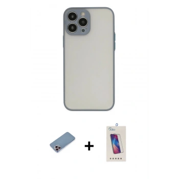 MARSİLYAN™- iPhone 13 Pro Max Kılıf Ahenk Çizgi Serisi - Siyah Joko 5D Cam + Shine Kamera Lens Koruma Cam - PE