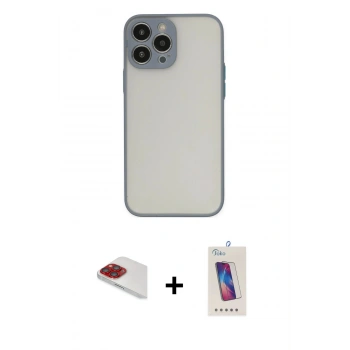 MARSİLYAN™- iPhone 13 Pro Max Kılıf Ahenk Çizgi Serisi - Siyah Joko 5D Cam + Pers Alüminyum Kamera Lens - KI