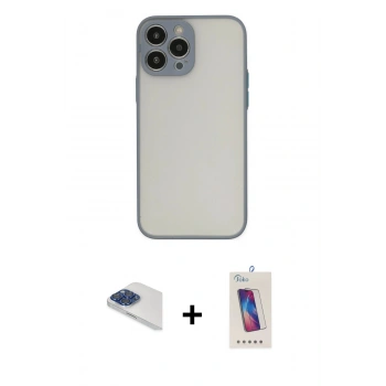 MARSİLYAN™- iPhone 13 Pro Max Kılıf Ahenk Çizgi Serisi - Siyah Joko 5D Cam + Pers Alüminyum Kamera Lens - LT