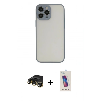 MARSİLYAN™- iPhone 13 Pro Max Kılıf Ahenk Çizgi Serisi - Siyah Joko 5D Cam + Raze Metal Kamera Lens - GD