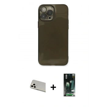 MARSİLYAN™- iPhone 13 Pro Max Kılıf Ahenk Doku - Şeffaf 360 Full Body Arka Koruyucu + Rainbow Kamera Lens Koruma Cam - BZ