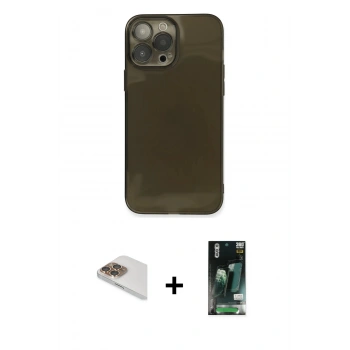 MARSİLYAN™- iPhone 13 Pro Max Kılıf Ahenk Doku - Şeffaf 360 Full Body Arka Koruyucu + Pers Alüminyum Kamera Lens - GD