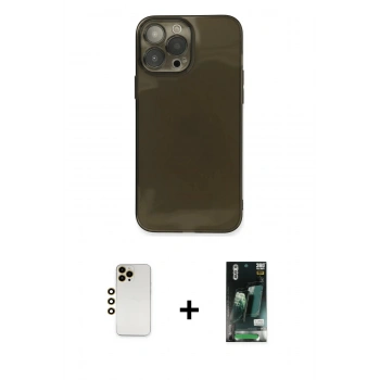 MARSİLYAN™- iPhone 13 Pro Max Kılıf Ahenk Doku - Şeffaf 360 Full Body Arka Koruyucu + Shine Kamera Lens - GD