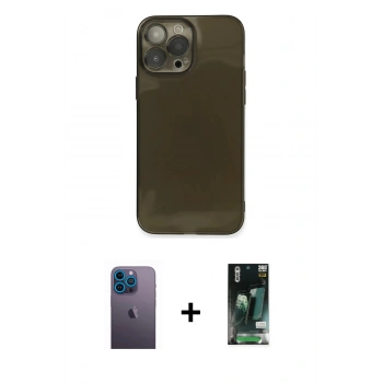MARSİLYAN™- iPhone 13 Pro Max Kılıf Ahenk Doku - Şeffaf 360 Full Body Arka Koruyucu + Neon Fosforlu Kamera Lens - MI