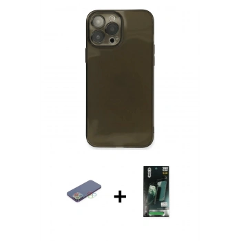 MARSİLYAN™- iPhone 13 Pro Max Kılıf Ahenk Doku - Şeffaf 360 Full Body Arka Koruyucu + Renkli Kamera Lens Koruma Cam - MI