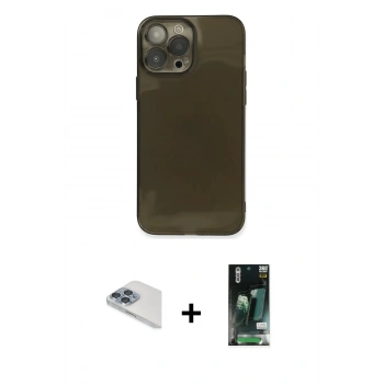 MARSİLYAN™- iPhone 13 Pro Max Kılıf Ahenk Doku - Şeffaf 360 Full Body Arka Koruyucu + Pers Alüminyum Kamera Lens - SABE
