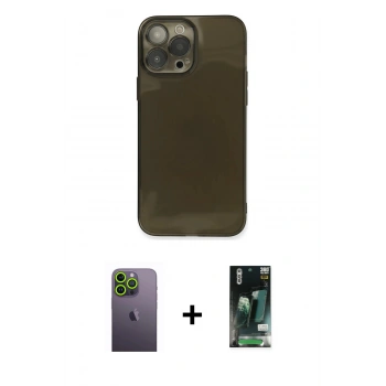 MARSİLYAN™- iPhone 13 Pro Max Kılıf Ahenk Doku - Şeffaf 360 Full Body Arka Koruyucu + Neon Fosforlu Kamera Lens - YL